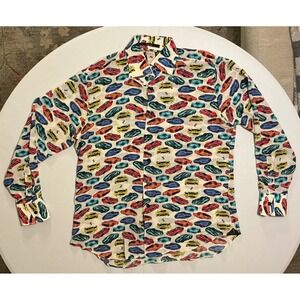 Billionaire Couture Italy 100% Silk Sports Car AOP Button Down Shirt Mens XL